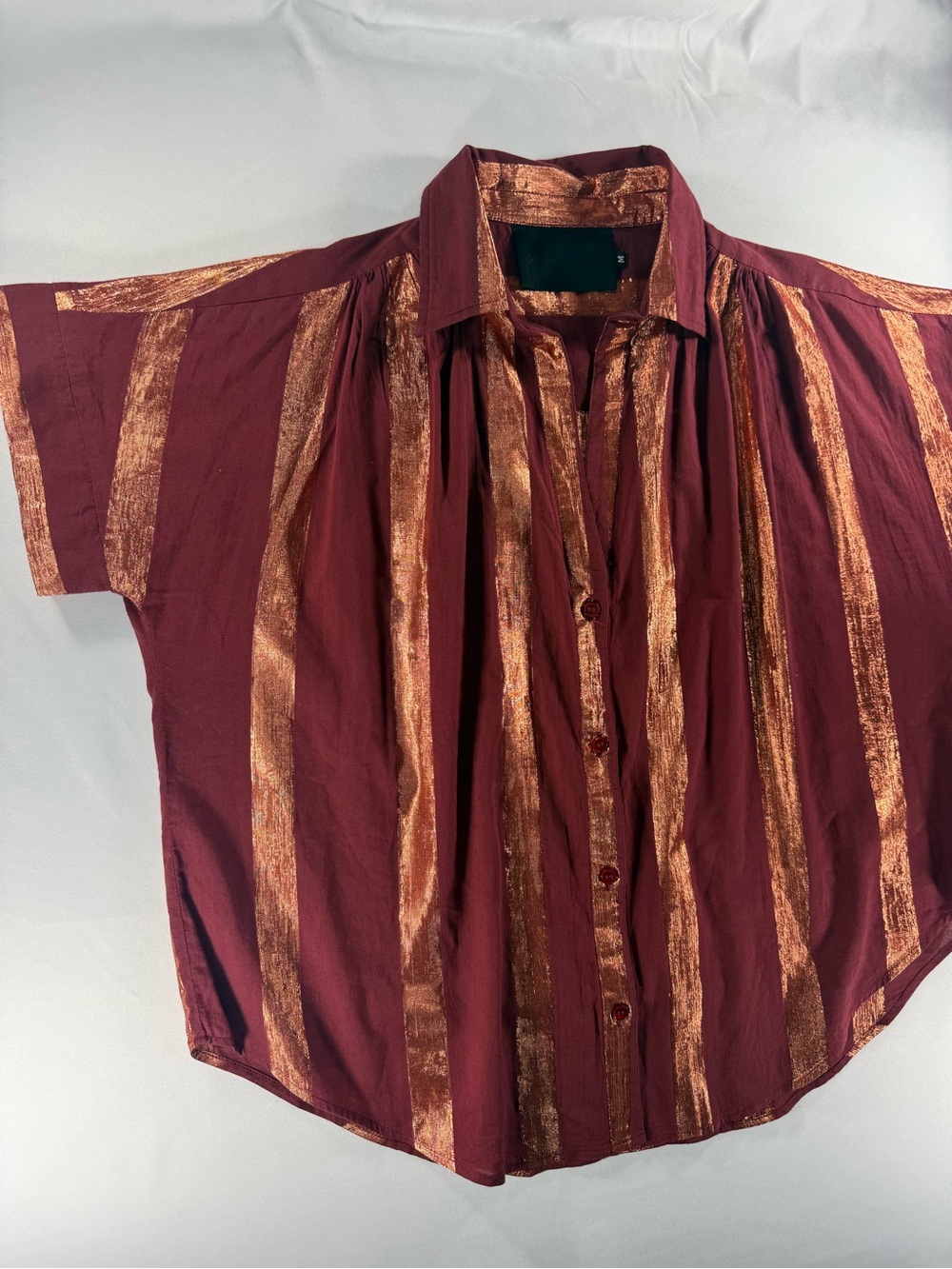 Anthropology Mauve Metallic Copper Striped Button Down | StatementBlouse | M - Picture 11 of 12